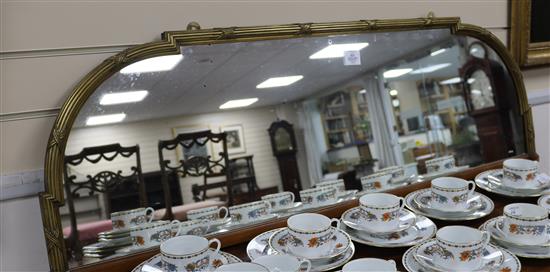 A brass framed overmantel mirror W.123cm